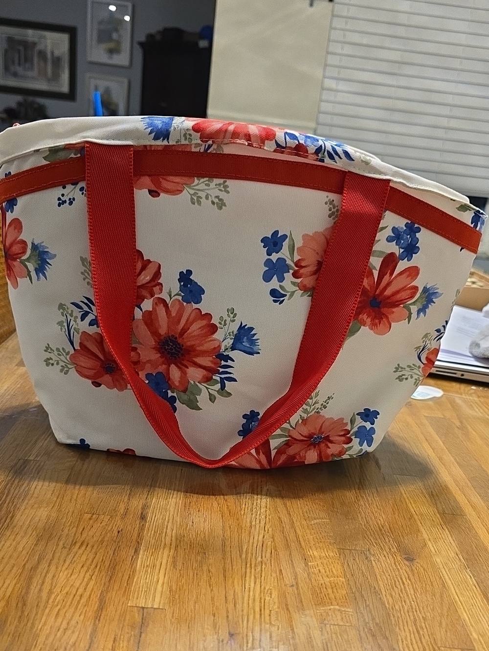Pioneer Woman Floral Red & Blue Canvas Insulated Lunch Bag